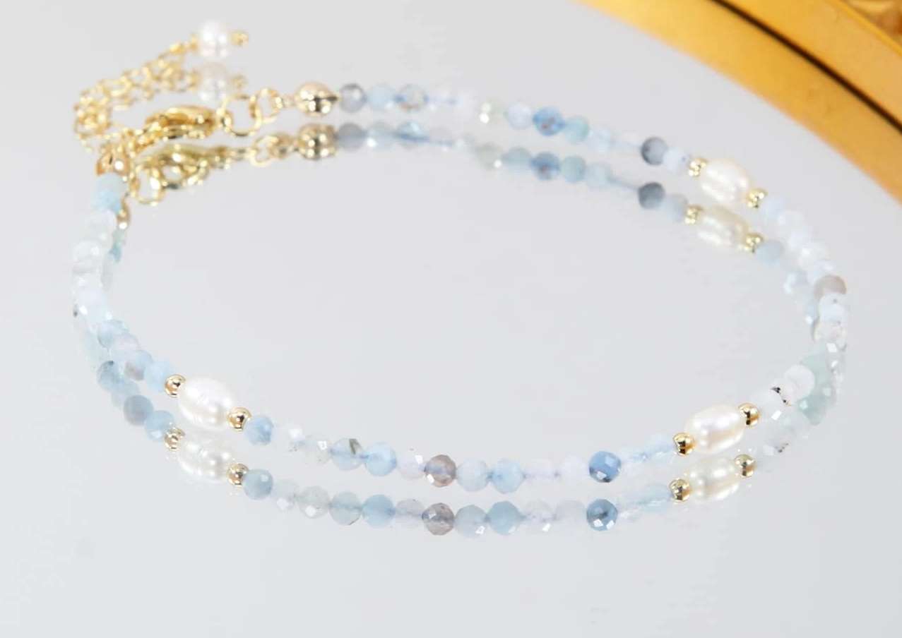 Natural Pearl Blue Beaded Anklet by Fashion Hut Jewelry