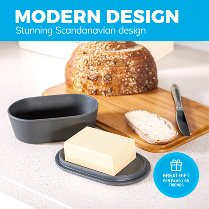 Modern Bamboo Butter Dish with Lid  - Dishwasher Safe - Perfectly Sized For Large European Style Butters by Cooler Kitchen