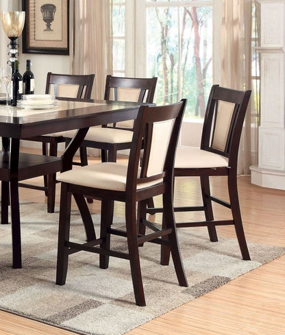 Contemporary Set of 2 Counter Height Chairs Dark Cherry And Ivory Solid wood Chair Padded Leatherette Upholstered Seat Kitchen Dining Room Furniture