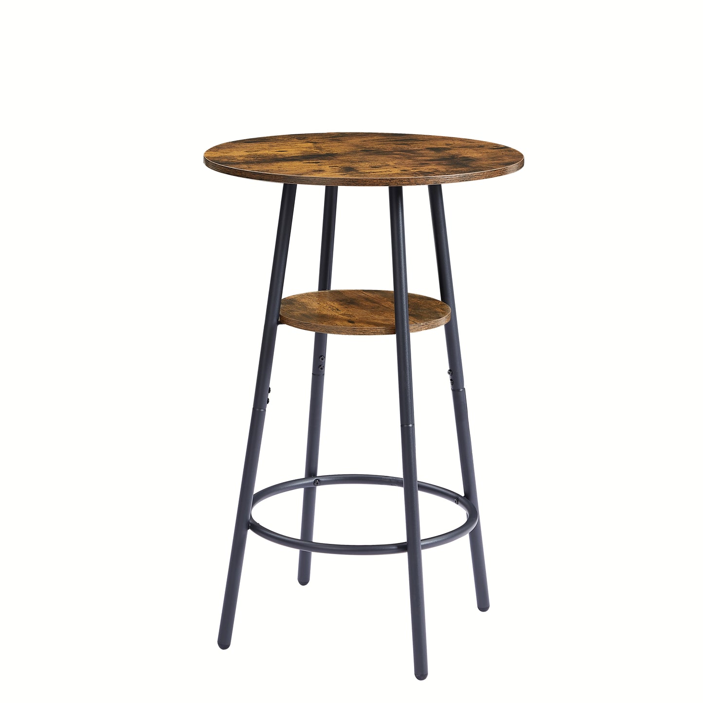 Round bar stool set with shelf, upholstered stool with backrest, Rustic Brown, 23.62'' W x 23.62'' D x 35.43'' H