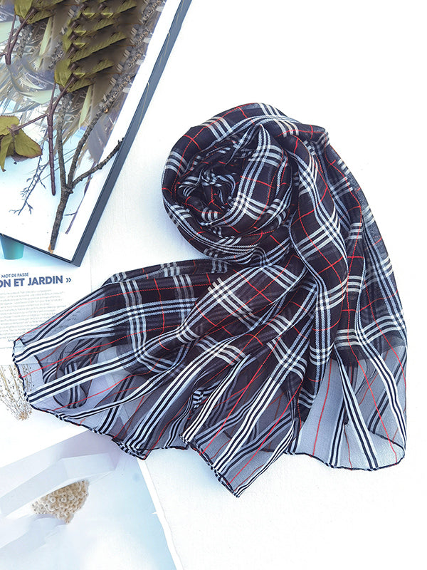 Mulberry Silk & Wool Blend Sun-Protection Plaid Shawl&Scarf by migunica