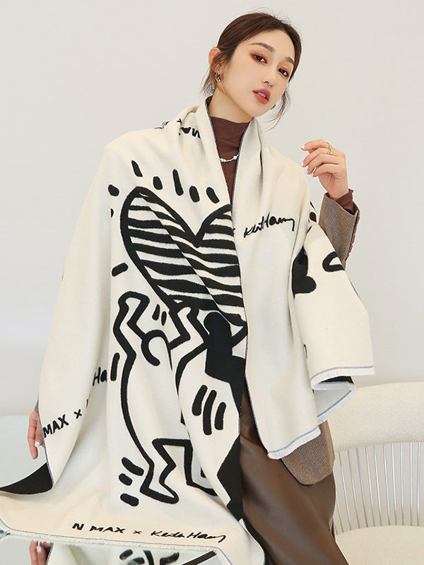 Urban Letter Tasseled Imitated Cashmere Shawl&Scarf by migunica