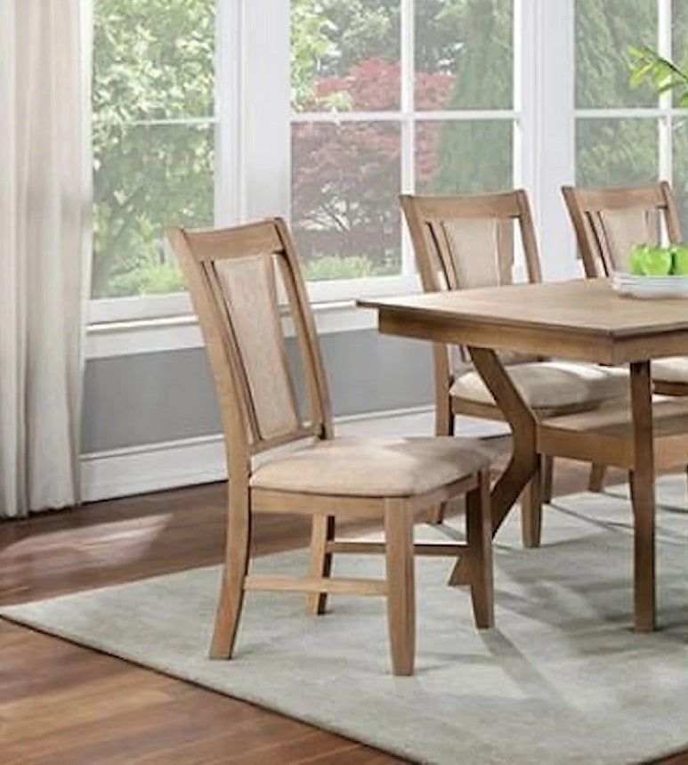 Transitional Set of 2 Side Chairs Natural Tone And Beige Solid wood Chair Padded Leatherette Upholstered Seat Kitchen Dining Room Furniture