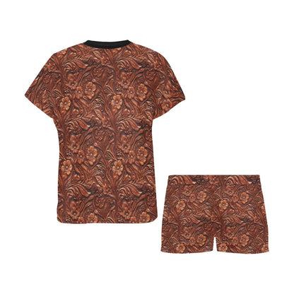 Leather Floral Print Women's Western Top and Shorts Pajama Set by Baha Ranch Western Wear