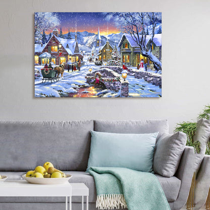 Framed Canvas Wall Art Decor Painting For Chrismas,Cosy Chrismas Village Scene Gift Painting For Chrismas Gift, Decoration For Chrismas Eve Office Living Room, Bedroom Decor-Ready To Hang