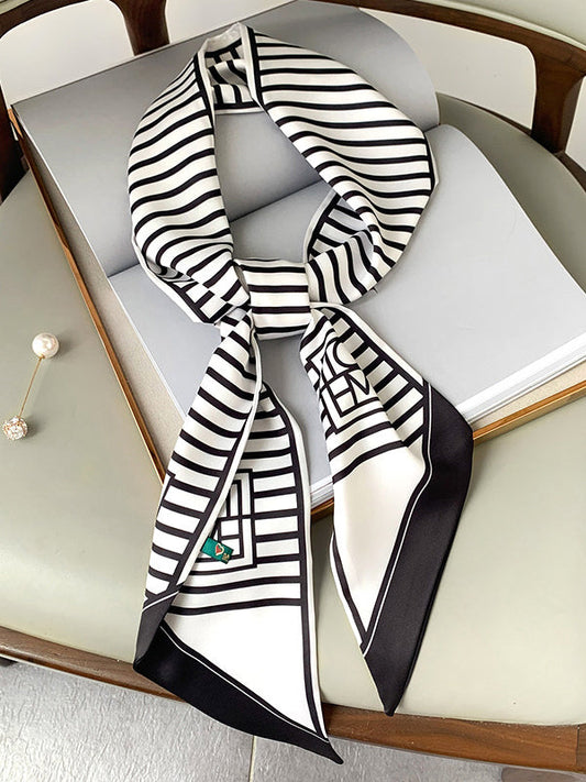 Urban Contrast Color Striped Printed Silk Imitation Scarf by migunica