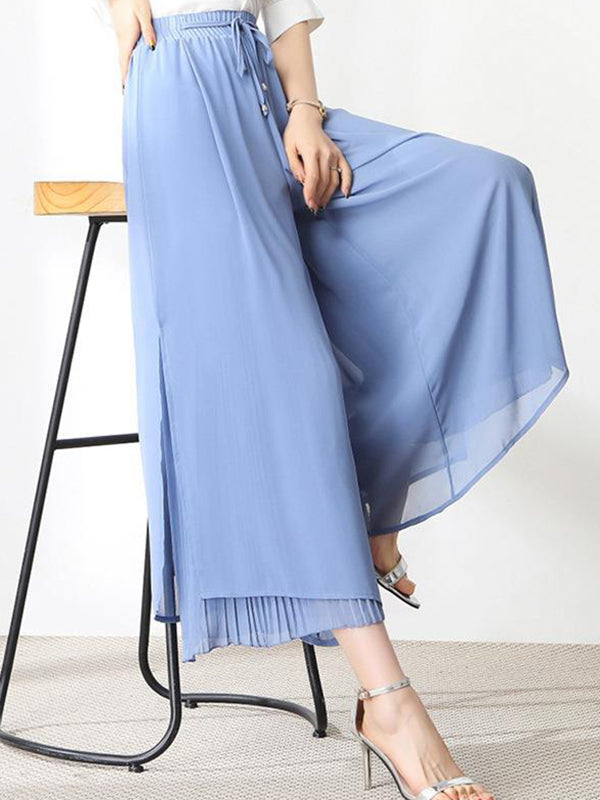 Urban Drawstring High-Waisted Wide Leg Chiffon Pants by migunica