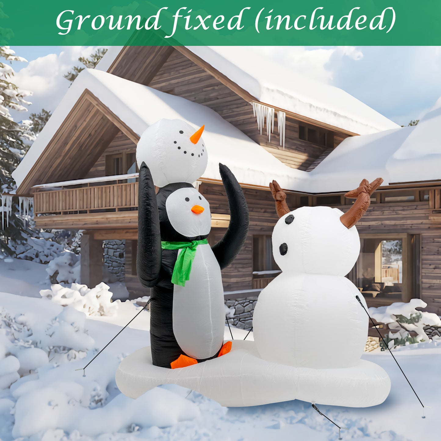 7 Foot Christmas Inflatable Penguin and Snowman Outdoor Decorations with Build-in LED Lights, Waterproof Xmas Family Inflatable Decor for Yard Lawn Garden