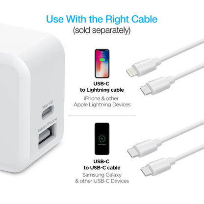 Naztech 30W USB-C PD Dual Output Fast Wall Charger White by Jupiter Gear Home