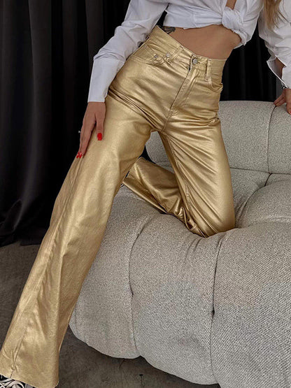 Wide Leg Pockets Solid Color Pants Trousers by migunica