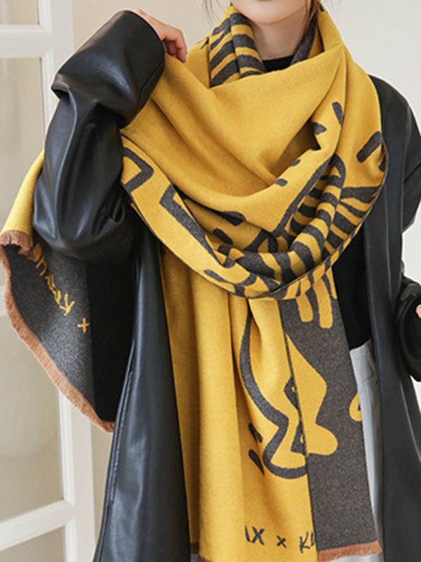 Urban Letter Tasseled Imitated Cashmere Shawl&Scarf by migunica