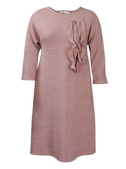 Vacation Long Sleeves A-Line Pleated Solid Color Round-Neck Midi Dresses by migunica