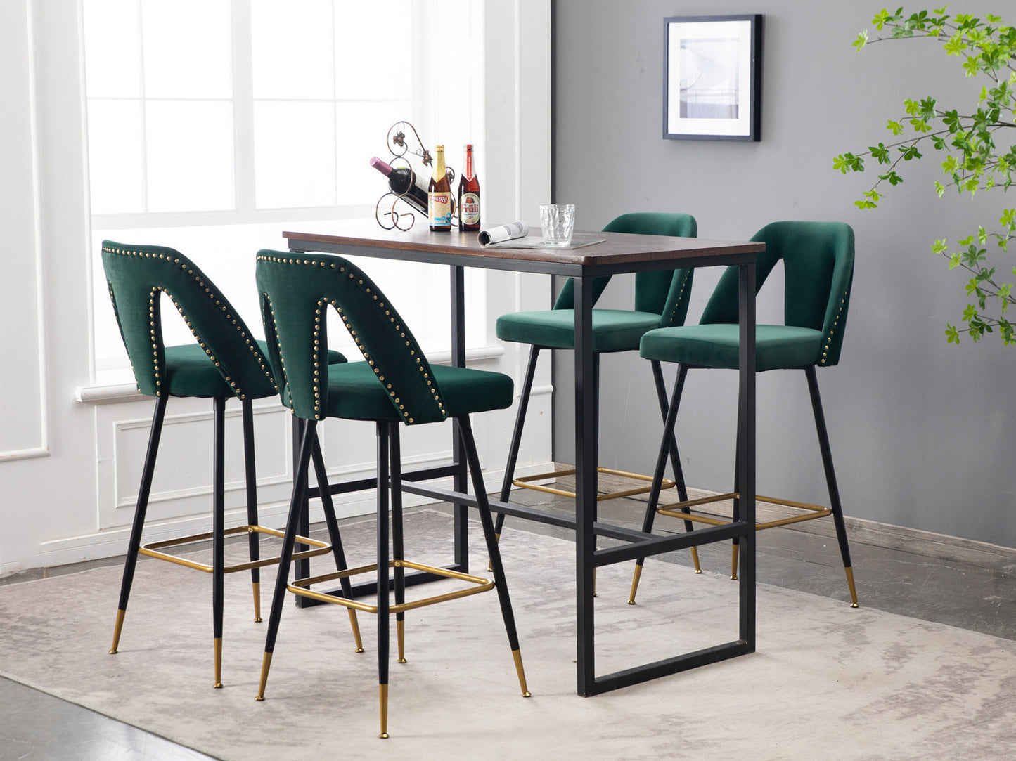 Set of 2 Modern Contemporary Velvet Upholstered Bar Stools by Blak Hom