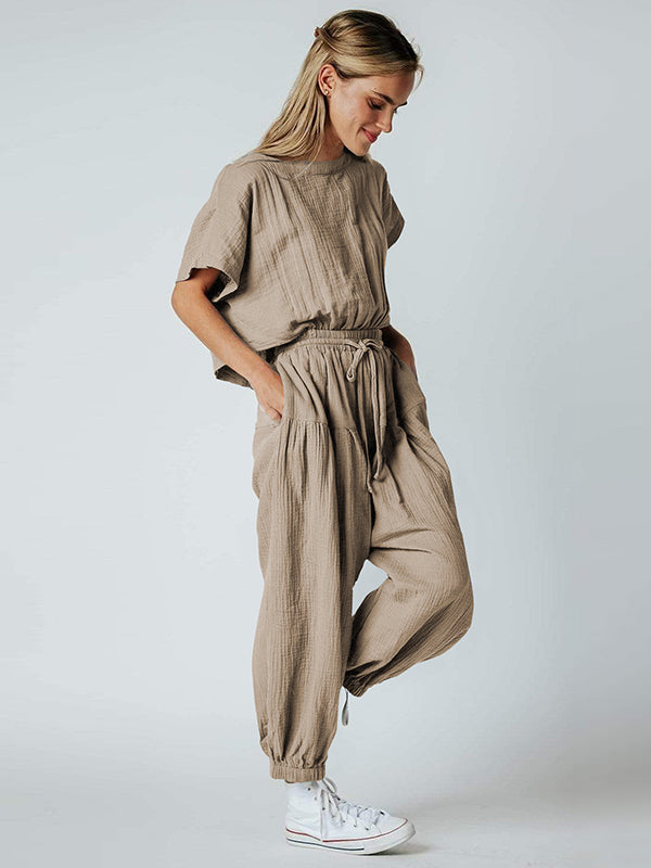 Original Solid Color Loose Pleated Jumpsuits by migunica