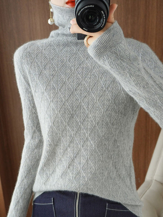 Solid Color Long Sleeves High-Neck Sweater Tops by migunica