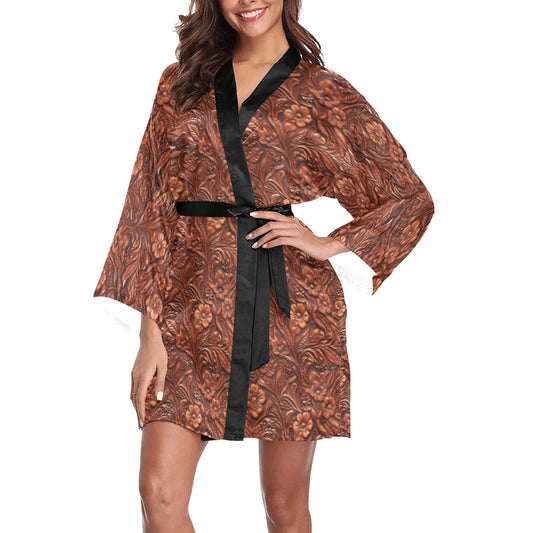 Tooled Leather Print Women's Lounge Kimono Robe by Baha Ranch Western Wear