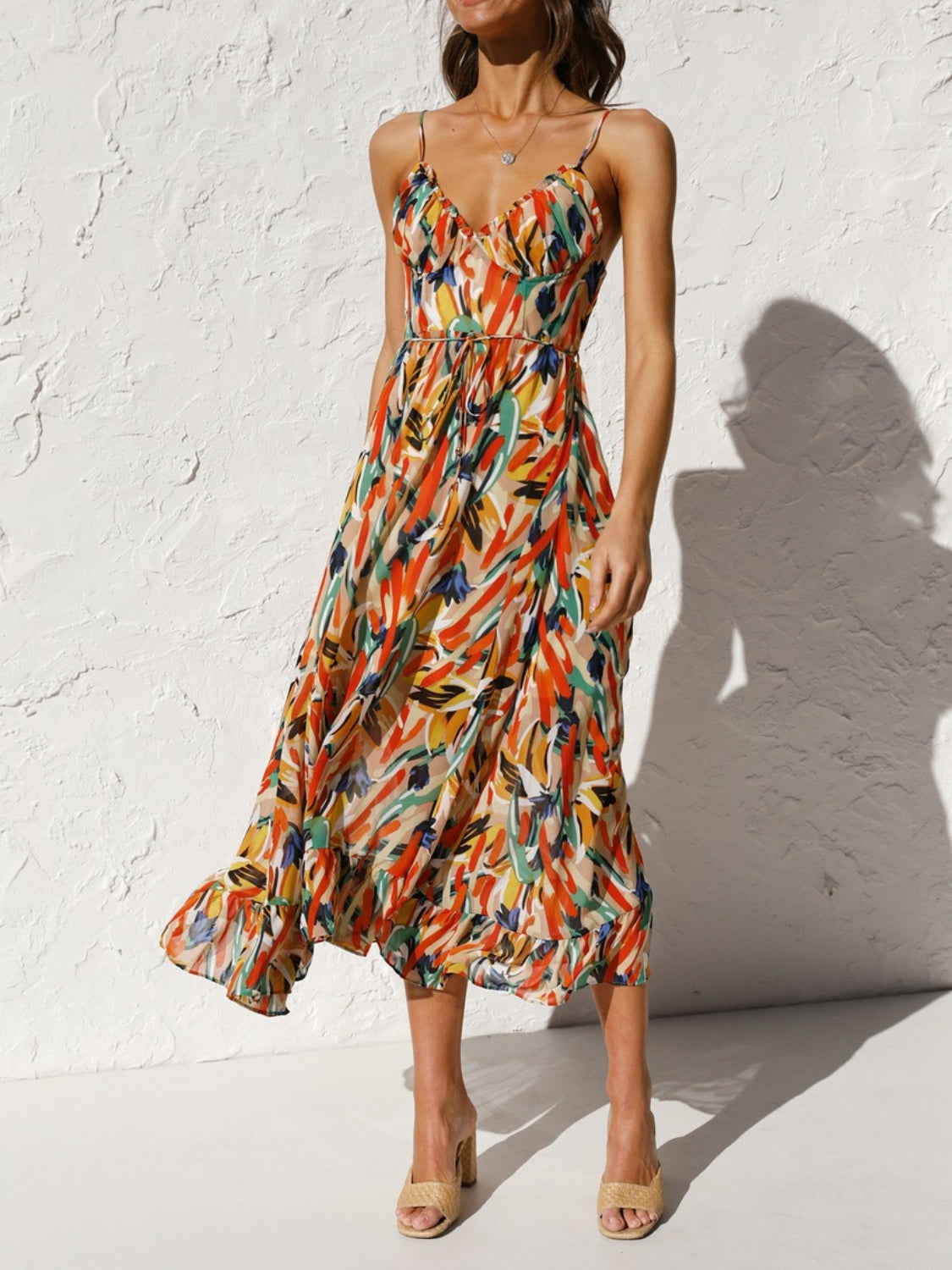 Printed Sleeveless Midi Cami dress by BlakWardrob