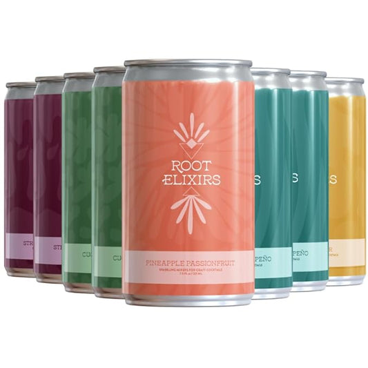 Root Elixirs Variety Pack | Root Elixirs Sparkling Premium Cocktail Mixers- 8 Cans 7.5oz by Farm2Me