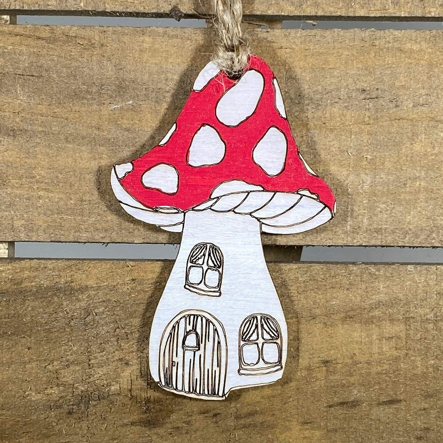 Mushroom House Wooden Christmas Ornaments by Cate's Concepts, LLC