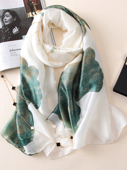 Vintage Floral Printed Silk Imitation Shawl&Scarf by migunica