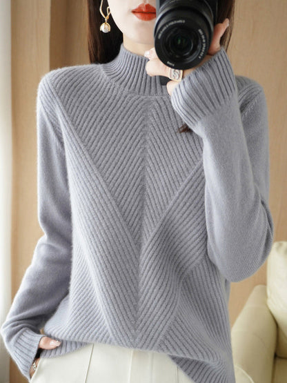 Urban Long Sleeves Solid Color Half Turtleneck Sweater Tops by migunica