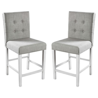 Set of 2pc Counter Height Dining Chairs Antique White Solid wood Dining Room Furniture Tufted Back Padded Upholstered Seat.