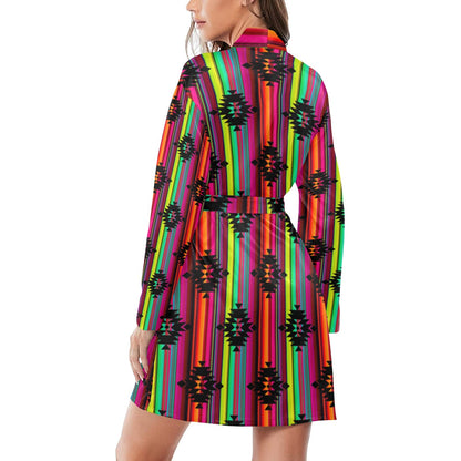 Neon Aztec Women's Long Sleeve Belted Satin Feel Dressing Lounge Robe by Baha Ranch Western Wear