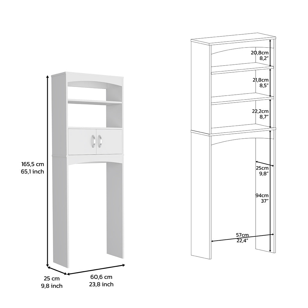 Over The Toilet Cabinet Valentia, Three Shelves, White Finish