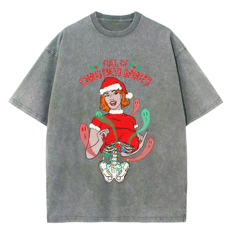 Unisex Full Of Christmas Spirits Printed Retro Washed Short Sleeved T-Shirt by migunica