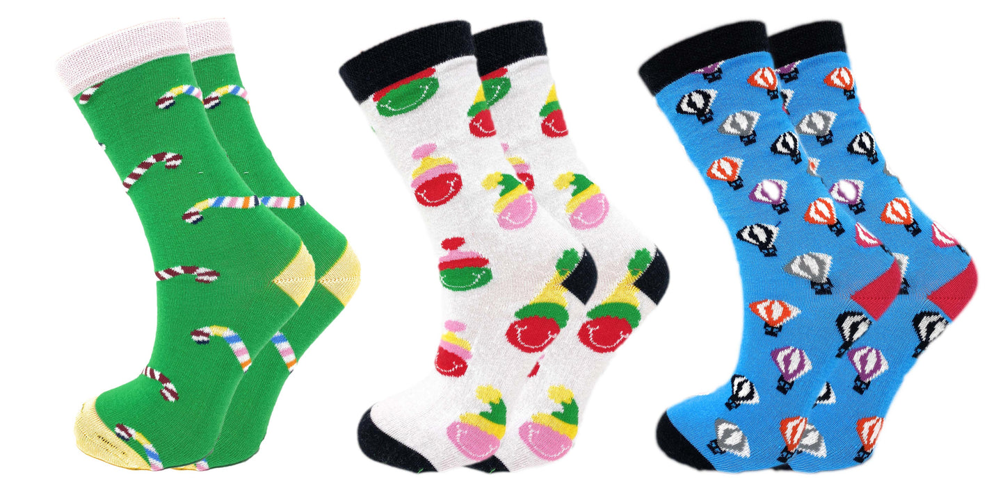 3 Pairs Colorful Fun Crazy Crew Dress Socks for Men and Women Cotton Blend by Mars Outlet Store LLC