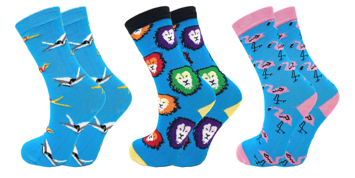 3 Pairs Colorful Fun Crazy Crew Dress Socks for Men and Women Cotton Blend by Mars Outlet Store LLC