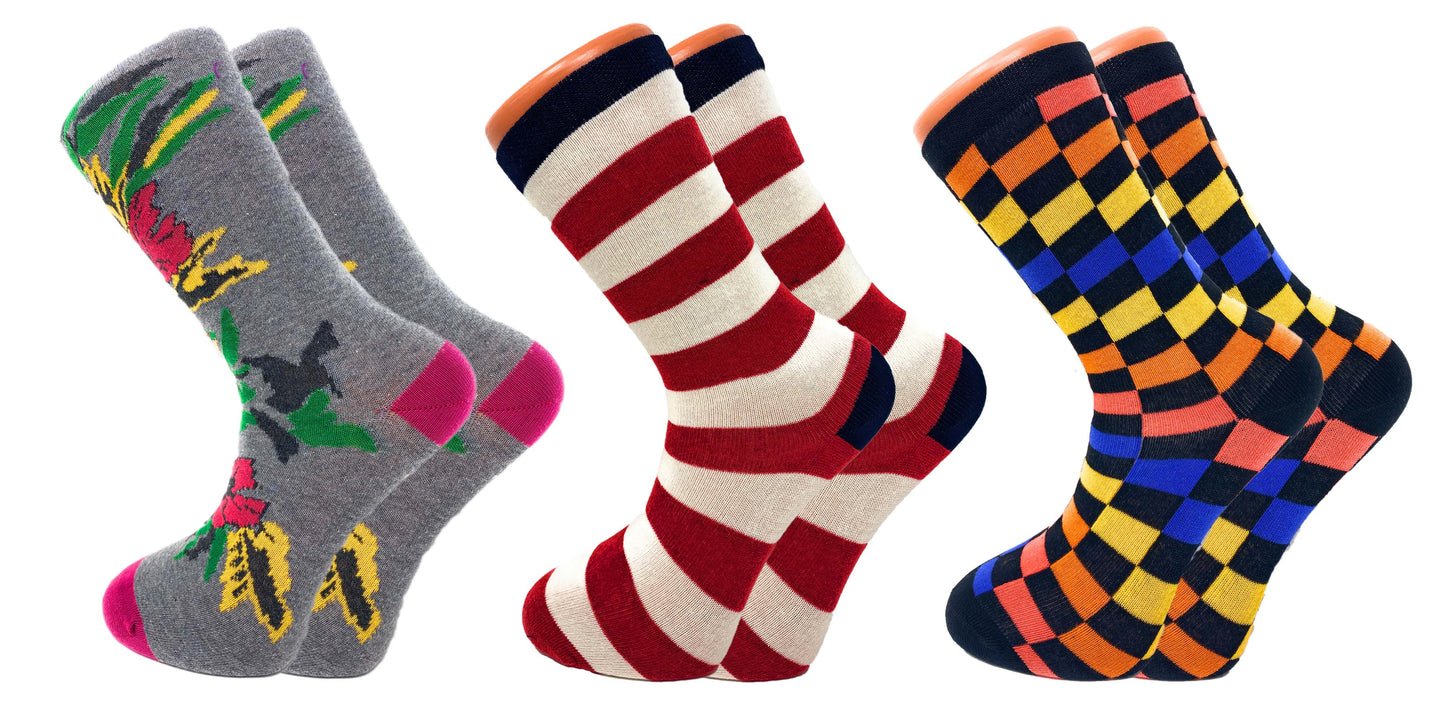 3 Pairs - Colorful Funny Socks Novelty Crazy Cotton Crew Dress Socks by Mars Outlet Store LLC