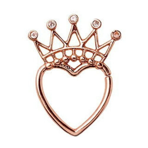 Rose Gold Jeweled Crown Heart Seamless Ring by Fashion Hut Jewelry