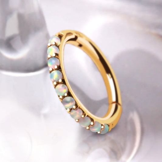 14Kt Yellow Gold Multi-Synthetic Opal Clicker Ring by Fashion Hut Jewelry