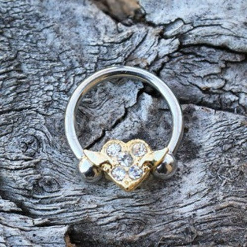 316L Stainless Steel Gold Plated Heart Snap-In Captive Bead Ring / Septum Ring by Fashion Hut Jewelry