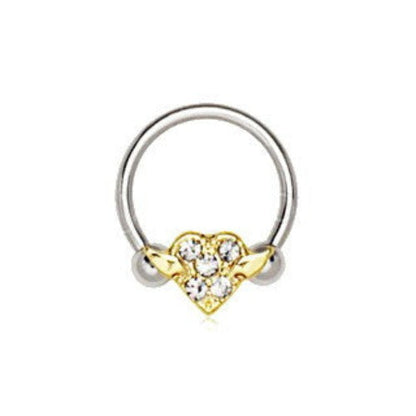 316L Stainless Steel Gold Plated Heart Snap-In Captive Bead Ring / Septum Ring by Fashion Hut Jewelry