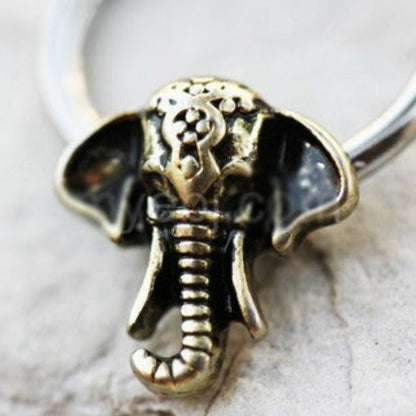 316L Stainless Steel Antique Bronze Plated Elephant Snap-in Captive Bead Ring by Fashion Hut Jewelry