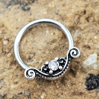 316L Stainless Steel Ornate Design Snap-in Captive Bead Ring / Septum Ring by Fashion Hut Jewelry