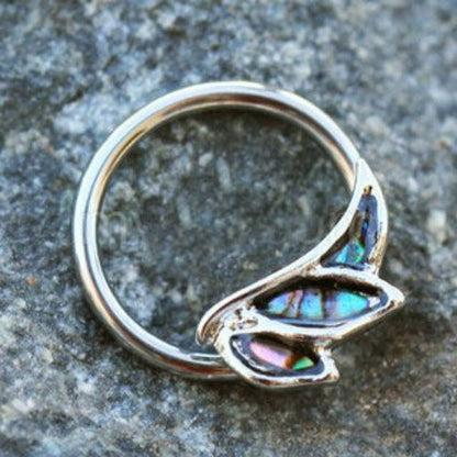 316L Stainless Steel Abalone Shell Angel Wing Snap-in Captive Bead Ring / Septum Ring by Fashion Hut Jewelry