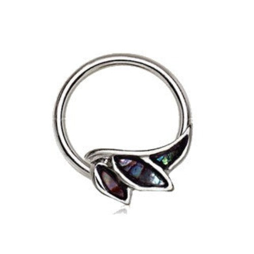 316L Stainless Steel Abalone Shell Angel Wing Snap-in Captive Bead Ring / Septum Ring by Fashion Hut Jewelry