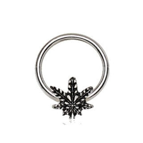 316L Stainless Steel Pot Leaf Snap-in Captive Bead Ring / Septum Ring by Fashion Hut Jewelry