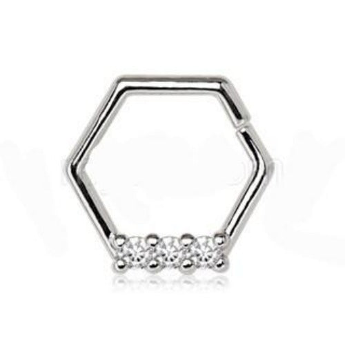 316L Stainless Steel Multi Jeweled Hexagon Captive Bead Ring / Cartilage Earring by Fashion Hut Jewelry