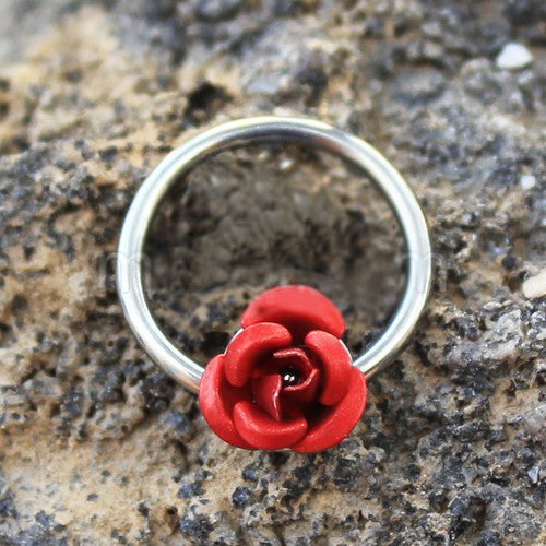 316L Stainless Steel Red Rose Snap-in Captive Bead Ring / Septum Ring by Fashion Hut Jewelry