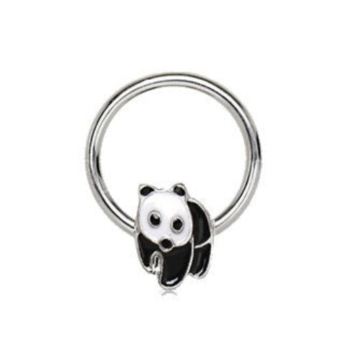 316L Stainless Panda Snap-in Captive Bead Ring / Septum Ring by Fashion Hut Jewelry