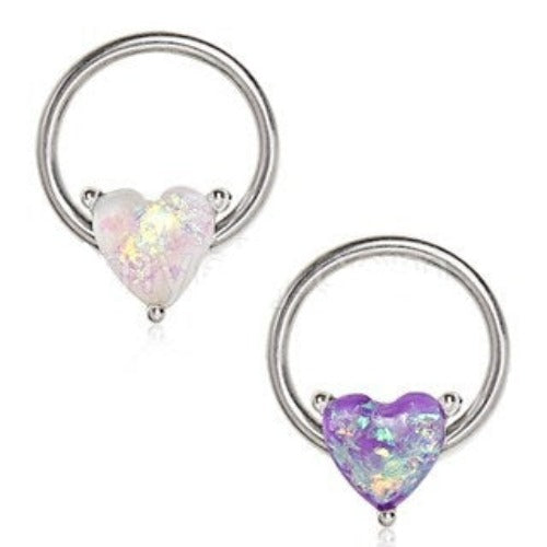 Synthetic Opal Heart Snap-in Captive Bead Ring / Septum Ring by Fashion Hut Jewelry