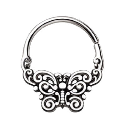 316L Stainless Steel Ornate Butterfly Seamless Ring / Septum Ring by Fashion Hut Jewelry