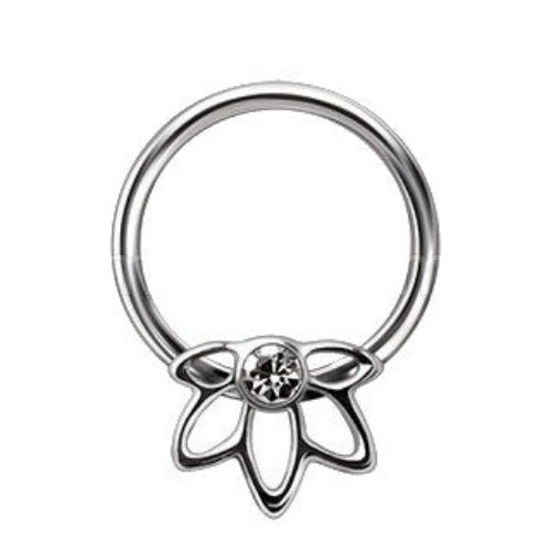 316L Stainless Steel Flower Snap-in Captive Bead Ring by Fashion Hut Jewelry