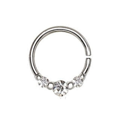 316L Stainless Steel Clear CZ Trio Annealed Seamless Ring / Septum Ring by Fashion Hut Jewelry