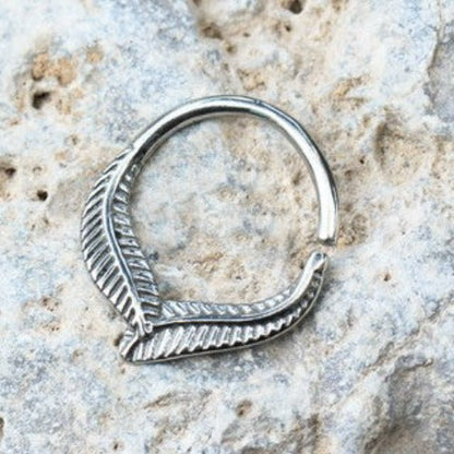 316L Stainless Steel Leaf Seamless Ring / Septum Ring by Fashion Hut Jewelry