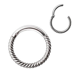 316L Stainless Steel Rope Design Seamless Clicker Ring / Septum Jewelry by Fashion Hut Jewelry